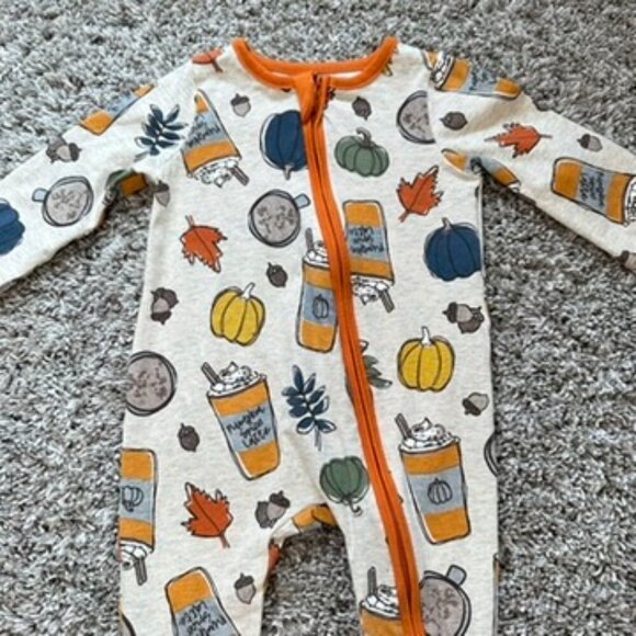 Mud Pie Size 3-6 Months Footie Pajama Pumpkin Spice Fall Cozy Adorable Pumpkin - Picture 2 of 9